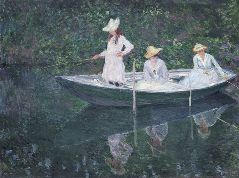 克劳德·莫奈船只上的三个女孩油画