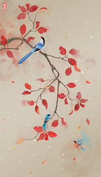 紅葉花鳥畫