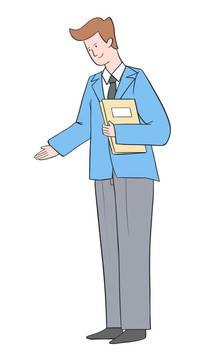 原創(chuàng)手繪扁平拿文件夾的男人插畫