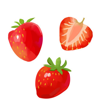 草莓新鲜水果甜美红色原创手绘