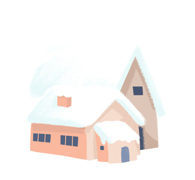 原創(chuàng)卡通冰雪節(jié)屋頂積雪的房屋