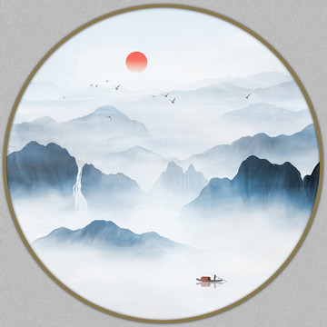 新中式圓形山水畫(huà)