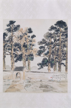 徐悲鴻老殿古杉圖