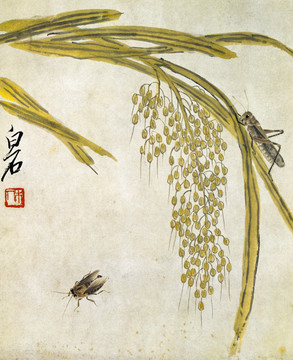 齊白石谷穗螞蚱圖