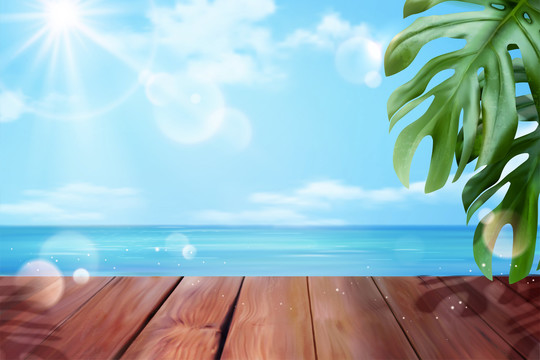 海洋背景與木桌素材
