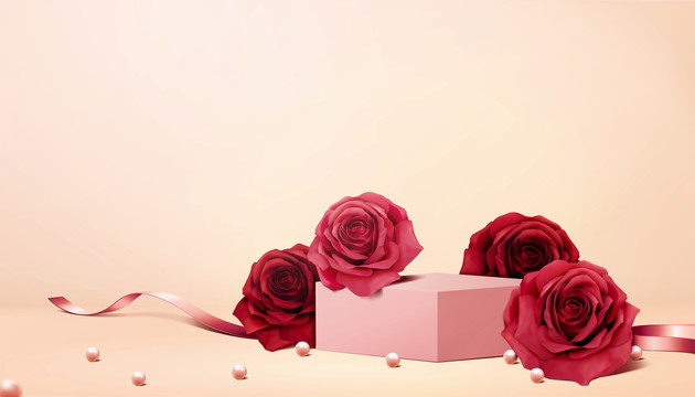 玫瑰花与珍珠背景