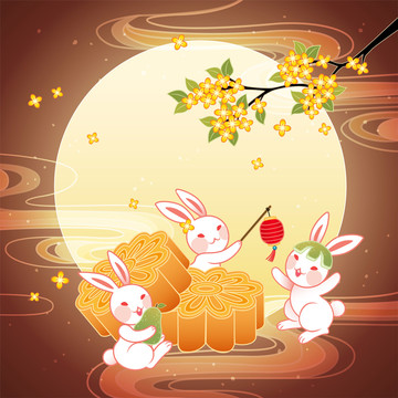 中秋满月玉兔吃月饼插图