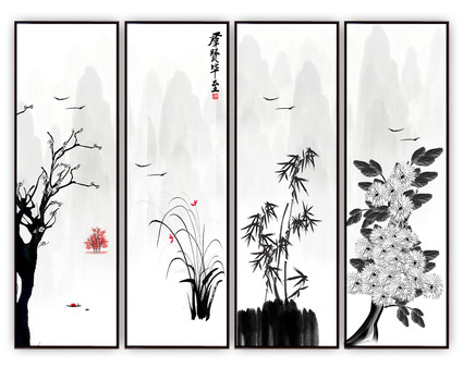 水墨梅蘭竹菊