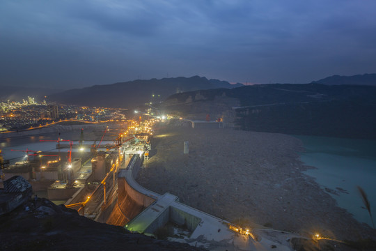 四川宜宾金沙江向家坝水电站夜景