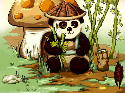 國潮宅熊貓生活創(chuàng)意插畫