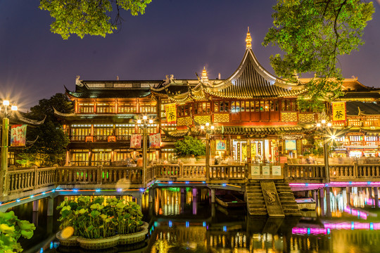 上海城隍庙夜景全景
