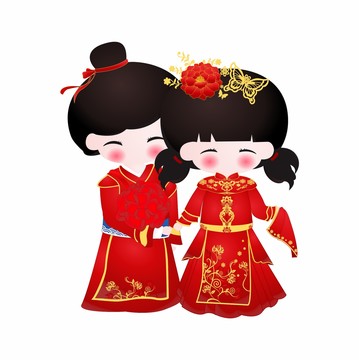 卡通新郎新娘中式婚禮
