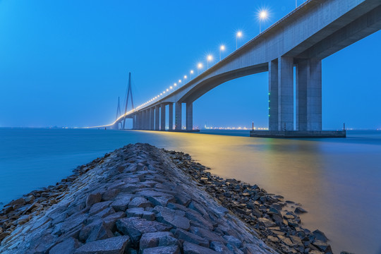 横跨长江的苏通大桥和自然风光