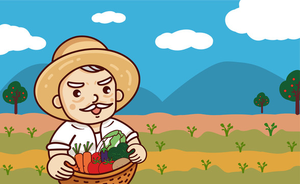 卡通农民插画蔬菜插画