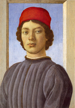 桑德罗·波提切利戴红帽子的男士肖像画
