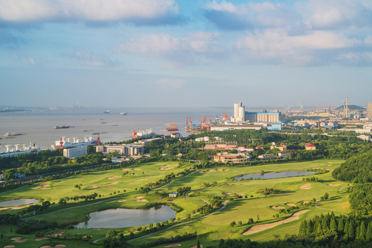 俯瞰中国江苏江阴城市风光全景