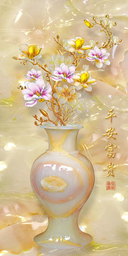 中式壁畫玄關獨花