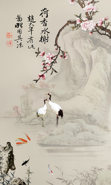 中式壁畫獨花