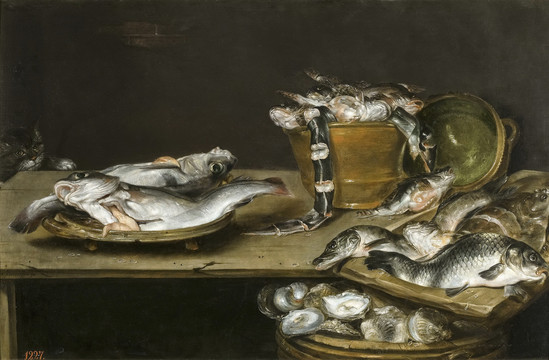 达芬奇静物鱼牡蛎和猫