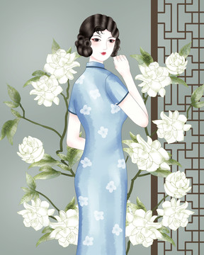 梔子花旗袍美女