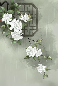 水墨梔子花