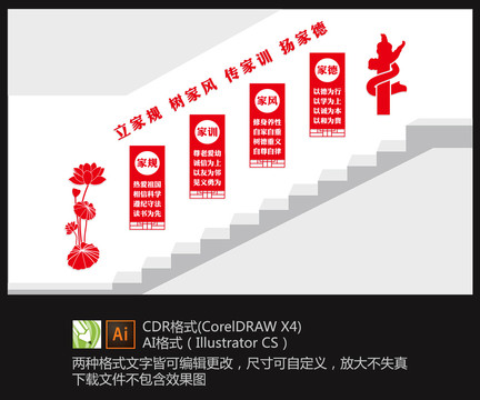 社區(qū)文化樓梯墻家風(fēng)家訓(xùn)