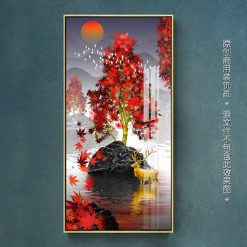 輕奢山水發(fā)財(cái)樹鴻運(yùn)當(dāng)頭裝飾畫