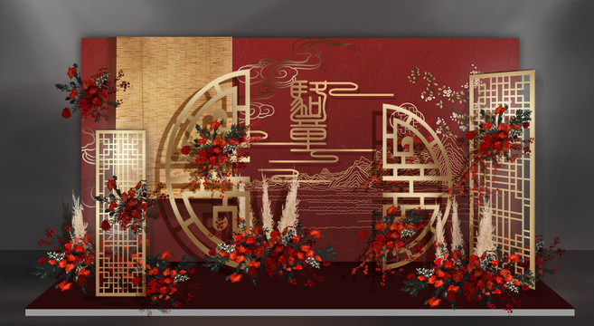 紅色新中式草席效果圖