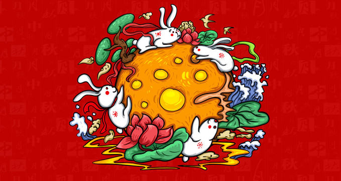 中秋禮盒包裝插畫