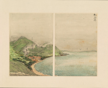 谷文晁古代日本山水画热海港