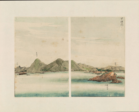 谷文晁古代日本山水風(fēng)光下田港
