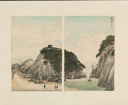 谷文晁古代日本風光長津呂港