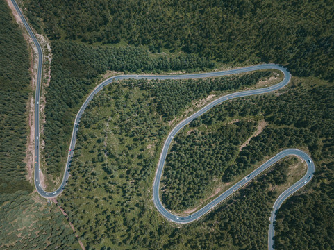 航拍高原山路弯道公路