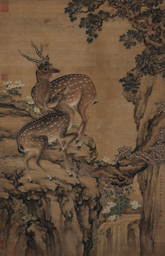 沈銓 雙鹿圖