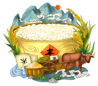 大米秋收場景