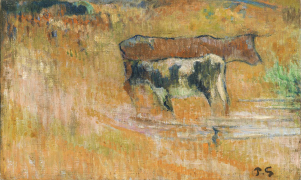 保罗·高更水边的两头牛油画