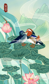 國(guó)風(fēng)插畫(huà)鴛鴦