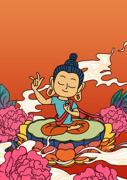 佛禪意插畫背景