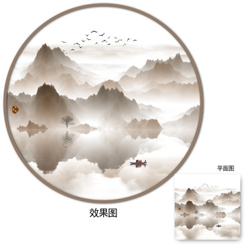 高山流水画中国水墨装饰画