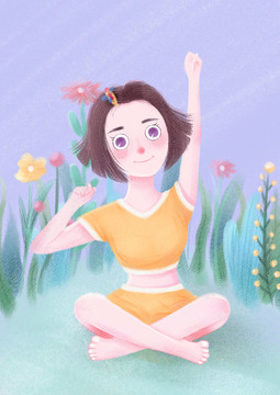 戶外健身插畫(huà)瑜伽小清新運(yùn)動(dòng)健康