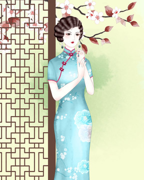 手繪旗袍美人