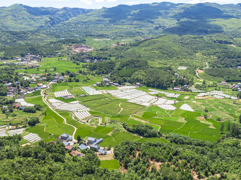 航拍大山中农业种植基地