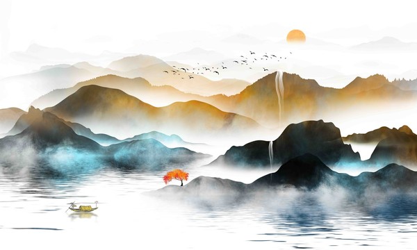 中式水墨山水背景墻