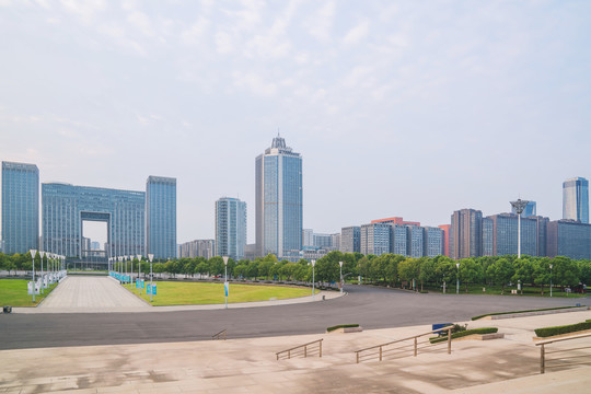 中国南京城市CBD建筑群和街景