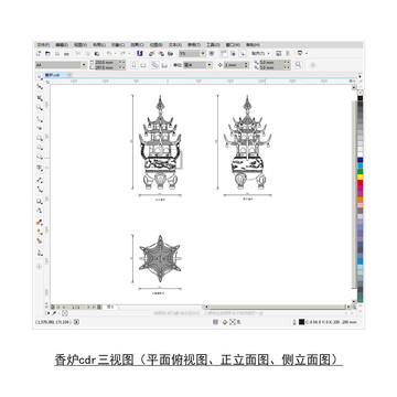 香爐cdr平面圖立面圖