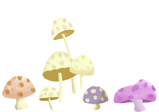 手绘植物卡通可爱彩色蘑菇插画