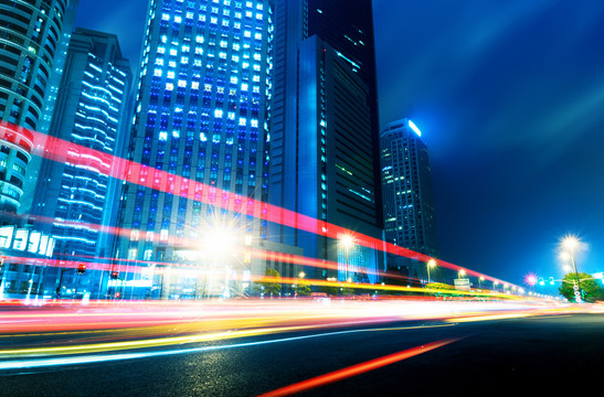 上海浦东陆家嘴城市道路夜景