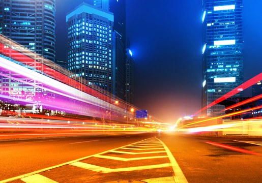 上海浦东陆家嘴城市道路夜景