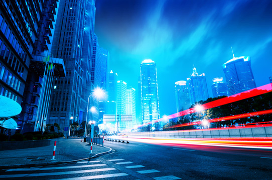 上海浦东陆家嘴城市道路夜景