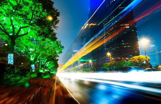 上海浦东陆家嘴城市道路夜景